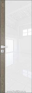 Дверь Profil Doors 6AGK кромка Матовый Алюминий с 4-х сторон стекло Lacobel Белый лак вставка Каштан Темный