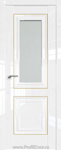 Дверь Profil Doors 28L Белый люкс стекло Матовое молдинг золото