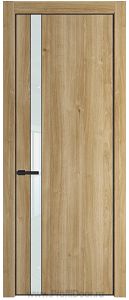 Дверь Profil Doors 18NE цвет Дуб Карамель кромка Черный матовый RAL9005 стекло Lacobel Белый лак