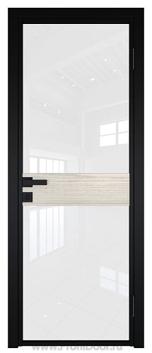 Дверь Profil Doors 6AG Цвет профиля Черный матовый RAL9005 стекло Белый триплекс вставка Дуб SKY Белёный