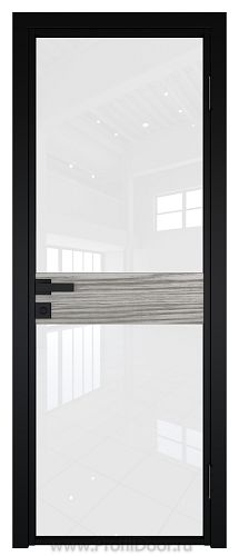 Дверь Profil Doors 6AG Цвет профиля Черный матовый RAL9005 стекло Белый триплекс вставка Дуб SKY Denim