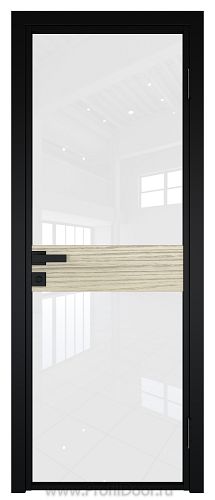Дверь Profil Doors 6AG Цвет профиля Черный матовый RAL9005 стекло Белый триплекс вставка Дуб SKY Крем