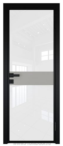Дверь Profil Doors 6AG Цвет профиля Черный матовый RAL9005 стекло Белый триплекс вставка Галька матовый