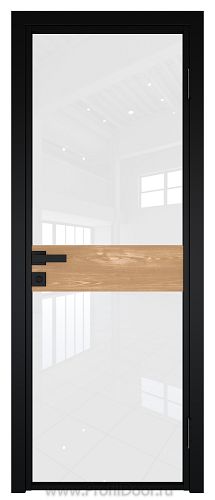 Дверь Profil Doors 6AG Цвет профиля Черный матовый RAL9005 стекло Белый триплекс вставка Каштан натуральный