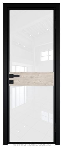 Дверь Profil Doors 6AG Цвет профиля Черный матовый RAL9005 стекло Белый триплекс вставка Каштан светлый