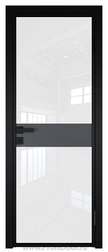 Дверь Profil Doors 6AG Цвет профиля Черный матовый RAL9005 стекло Белый триплекс вставка Серый матовый
