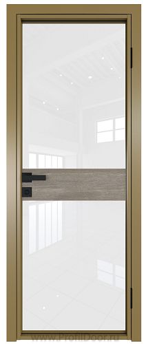 Дверь Profil Doors 6AG стекло Белый Триплекс цвет профиля Золото вставка Каштан Темный
