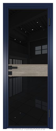 Дверь Profil Doors 6AG стекло Черный Триплекс цвет профиля Cиний матовый RAL5003 вставка Каштан Темный