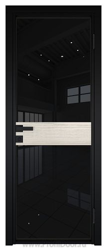 Дверь Profil Doors 6AG Цвет профиля Черный матовый RAL9005 стекло Черный триплекс вставка Дуб SKY Белёный