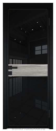Дверь Profil Doors 6AG Цвет профиля Черный матовый RAL9005 стекло Черный триплекс вставка Дуб SKY Denim