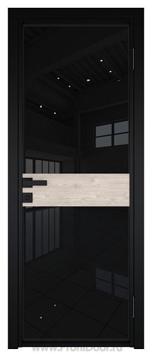 Дверь Profil Doors 6AG Цвет профиля Черный матовый RAL9005 стекло Черный триплекс вставка Каштан светлый
