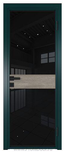 Дверь Profil Doors 6AG стекло Черный Триплекс цвет профиля Зеленый матовый RAL6004 вставка Каштан Темный