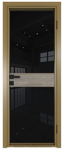 Дверь Profil Doors 6AG стекло Черный Триплекс цвет профиля Золото вставка Каштан Темный