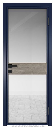 Дверь Profil Doors 6AG стекло Прозрачное цвет профиля Cиний матовый RAL5003 вставка Каштан Темный