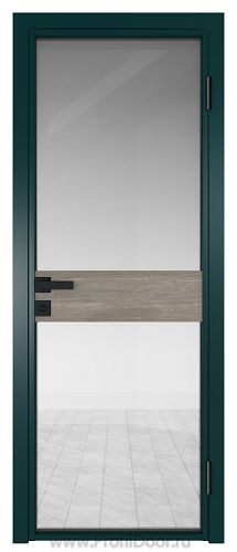 Дверь Profil Doors 6AG стекло Прозрачное цвет профиля Зеленый матовый RAL6004 вставка Каштан Темный