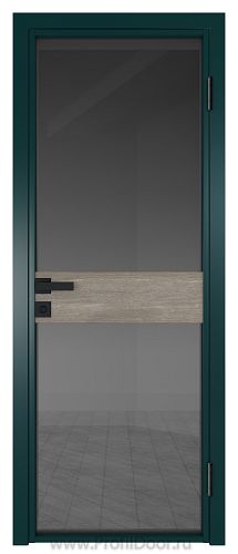 Дверь Profil Doors 6AG стекло Тонированное цвет профиля Зеленый матовый RAL6004 вставка Каштан Темный