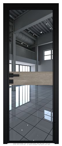Дверь Profil Doors 6AG стекло Зеркало цвет профиля Черный матовый RAL9005 вставка Каштан Темный