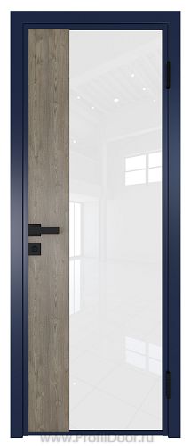 Дверь Profil Doors 7AG стекло Белый Триплекс цвет профиля Cиний матовый RAL5003 вставка Каштан Темный