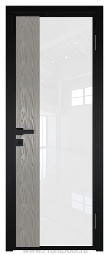 Дверь Profil Doors 7AG Цвет профиля Черный матовый RAL9005 стекло Белый триплекс вставка Дуб SKY Denim