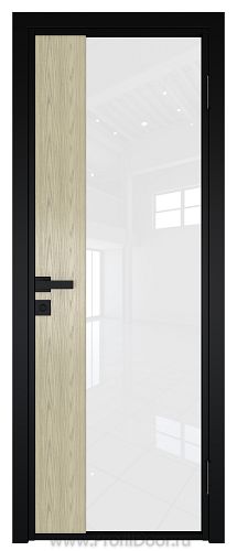Дверь Profil Doors 7AG Цвет профиля Черный матовый RAL9005 стекло Белый триплекс вставка Дуб SKY Крем