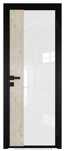 Дверь Profil Doors 7AG Цвет профиля Черный матовый RAL9005 стекло Белый триплекс вставка Каштан светлый