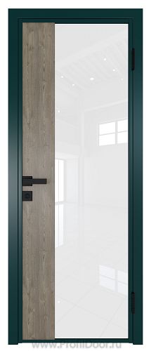 Дверь Profil Doors 7AG стекло Белый Триплекс цвет профиля Зеленый матовый RAL6004 вставка Каштан Темный
