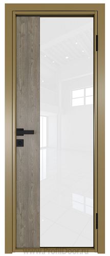 Дверь Profil Doors 7AG стекло Белый Триплекс цвет профиля Золото вставка Каштан Темный