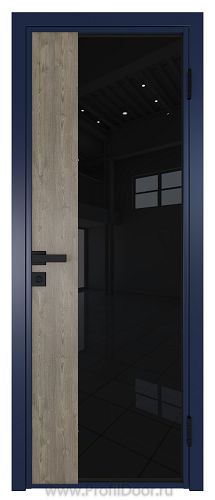 Дверь Profil Doors 7AG стекло Черный Триплекс цвет профиля Cиний матовый RAL5003 вставка Каштан Темный