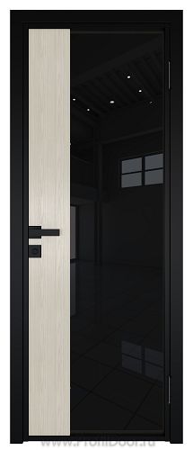 Дверь Profil Doors 7AG Цвет профиля Черный матовый RAL9005 стекло Черный триплекс вставка Дуб SKY Белёный