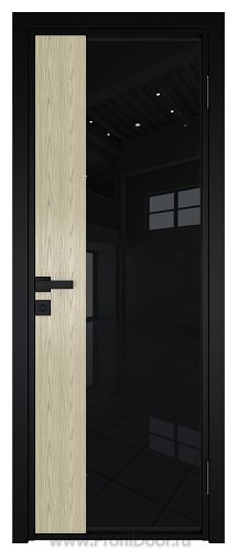 Дверь Profil Doors 7AG Цвет профиля Черный матовый RAL9005 стекло Черный триплекс вставка Дуб SKY Крем