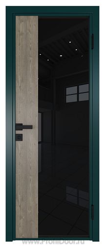 Дверь Profil Doors 7AG стекло Черный Триплекс цвет профиля Зеленый матовый RAL6004 вставка Каштан Темный