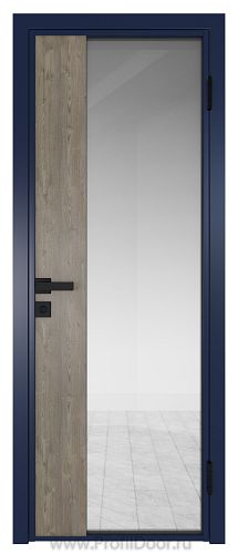 Дверь Profil Doors 7AG стекло Прозрачное цвет профиля Cиний матовый RAL5003 вставка Каштан Темный