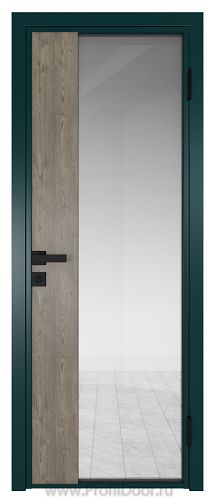 Дверь Profil Doors 7AG стекло Прозрачное цвет профиля Зеленый матовый RAL6004 вставка Каштан Темный