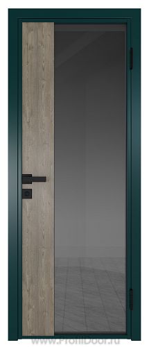 Дверь Profil Doors 7AG стекло Тонированное цвет профиля Зеленый матовый RAL6004 вставка Каштан Темный