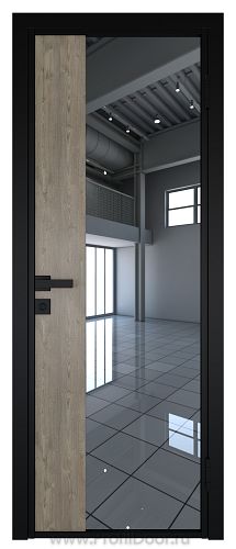 Дверь Profil Doors 7AG стекло Зеркало цвет профиля Черный матовый RAL9005 вставка Каштан Темный