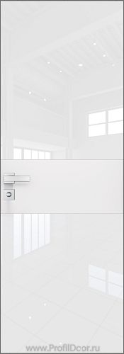 Дверь Profil Doors 5AGK кромка Матовый Алюминий с 4-х сторон стекло Lacobel Белый лак вставка Белый матовый