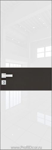 Дверь Profil Doors 5AGK кромка Матовый Алюминий с 4-х сторон стекло Lacobel Белый лак вставка Чёрный Seidenmatt