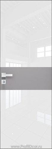Дверь Profil Doors 5AGK кромка Матовый Алюминий с 4-х сторон стекло Lacobel Белый лак вставка Манхэттен