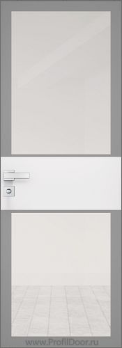Дверь Profil Doors 5AGK кромка Матовый Алюминий с 4-х сторон стекло Прозрачное серый прокрас вставка Белый матовый