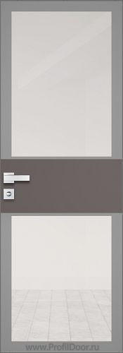 Дверь Profil Doors 5AGK кромка Матовый Алюминий с 4-х сторон стекло Прозрачное серый прокрас вставка Какао матовый