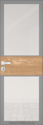 Дверь Profil Doors 5AGK кромка Матовый Алюминий с 4-х сторон стекло Прозрачное серый прокрас вставка Каштан Натуральный