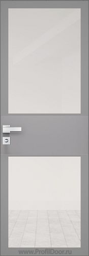 Дверь Profil Doors 5AGK кромка Матовый Алюминий с 4-х сторон стекло Прозрачное серый прокрас вставка Манхэттен
