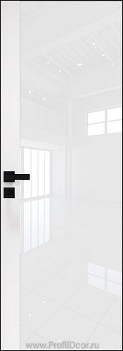 Дверь Profil Doors 6AGK кромка BLACK EDITION с 4-х сторон стекло Lacobel Белый лак вставка Аляска