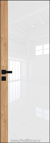 Дверь Profil Doors 6AGK кромка BLACK EDITION с 4-х сторон стекло Lacobel Белый лак вставка Каштан Натуральный