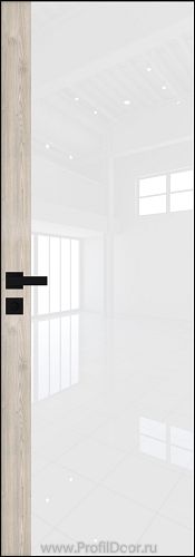 Дверь Profil Doors 6AGK кромка BLACK EDITION с 4-х сторон стекло Lacobel Белый лак вставка Каштан Светлый