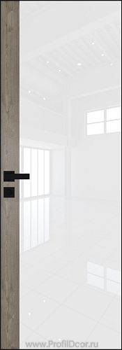 Дверь Profil Doors 6AGK кромка BLACK EDITION с 4-х сторон стекло Lacobel Белый лак вставка Каштан Темный
