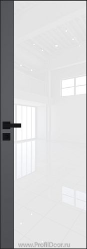 Дверь Profil Doors 6AGK кромка BLACK EDITION с 4-х сторон стекло Lacobel Белый лак вставка Серый матовый