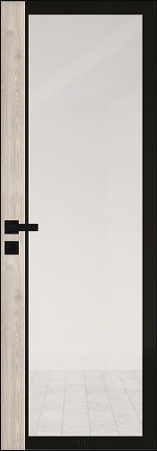 Дверь Profil Doors 6AGK кромка BLACK EDITION с 4-х сторон стекло Прозрачное черный прокрас вставка Каштан Светлый