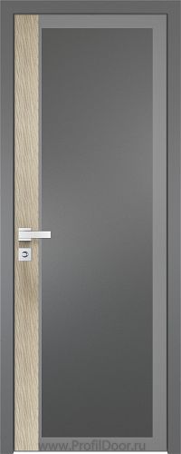 Дверь Profil Doors 6AGK вставка Дуб SKY Крем стекло Планибель графит серый прокрас кромка Матовая алюминиевая