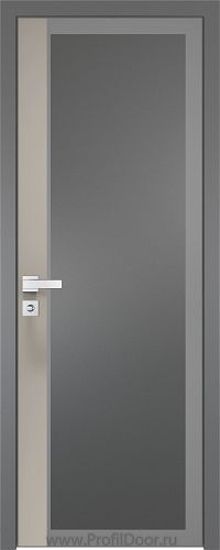 Дверь Profil Doors 6AGK вставка Санд стекло Планибель графит серый прокрас кромка Матовая алюминиевая